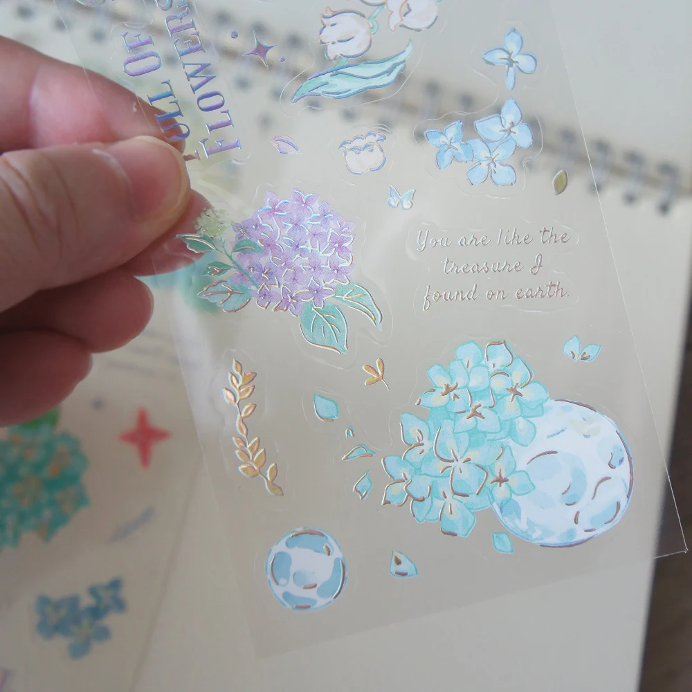 

3 Sheet Gold Romantic Flowers Through Ice PVC Sticker Design Gift Tag Seal Decoration Scrapbooking DIY Sticker