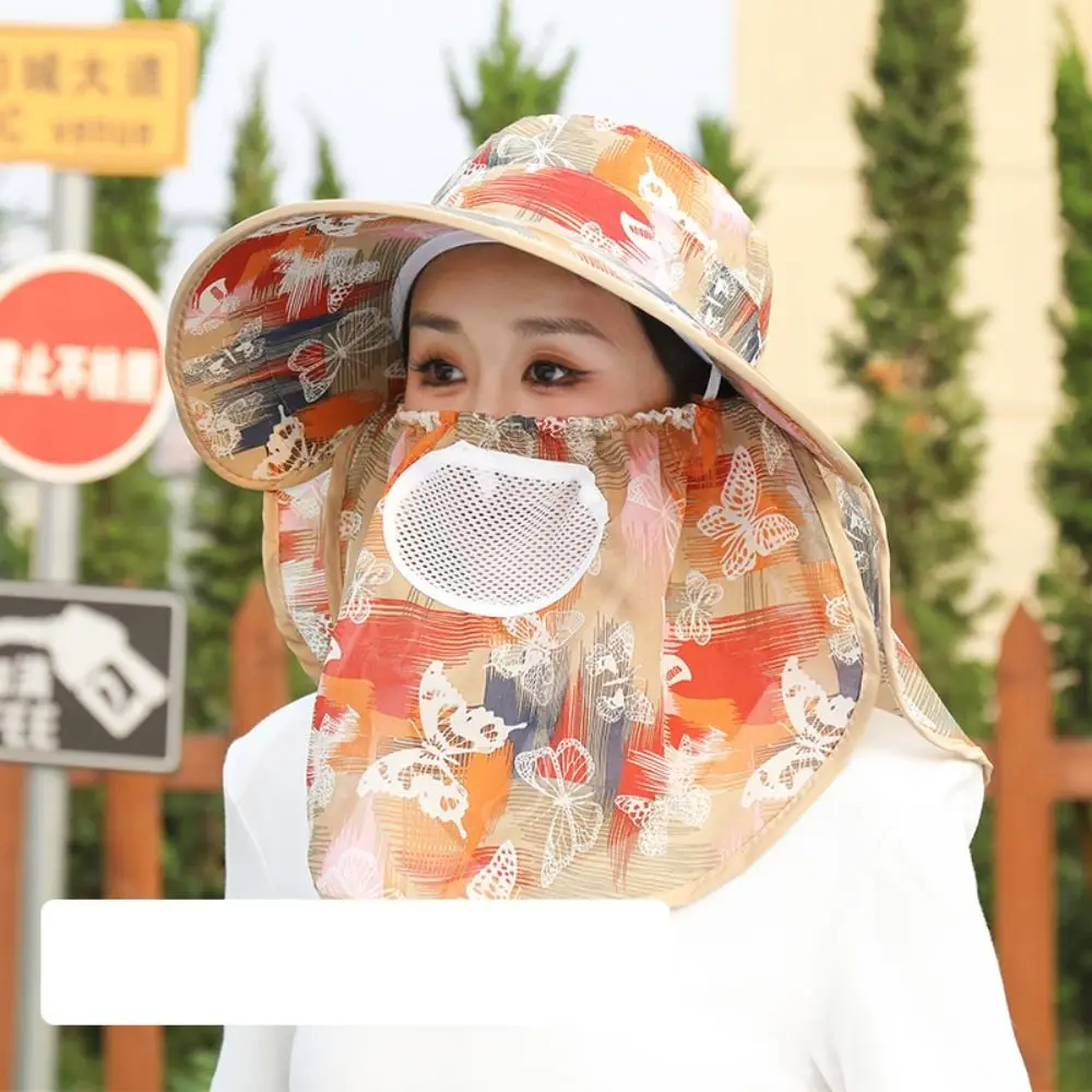 

Wide Brim Sun Protection Hat Quick Drying Neck Guard Women Fisherman Hat Hollow Mesh Face Protector Face Covering Sunhat