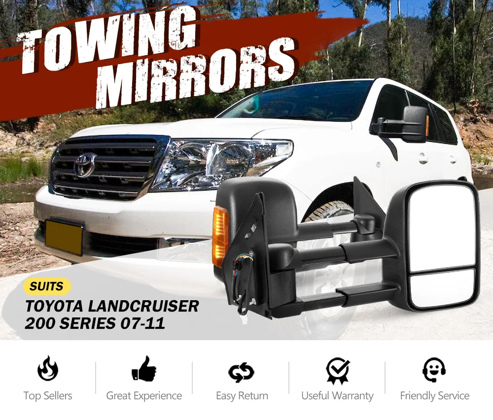 Electric Extendable Towing Mirrors For Landcruiser 200 Series 07-11