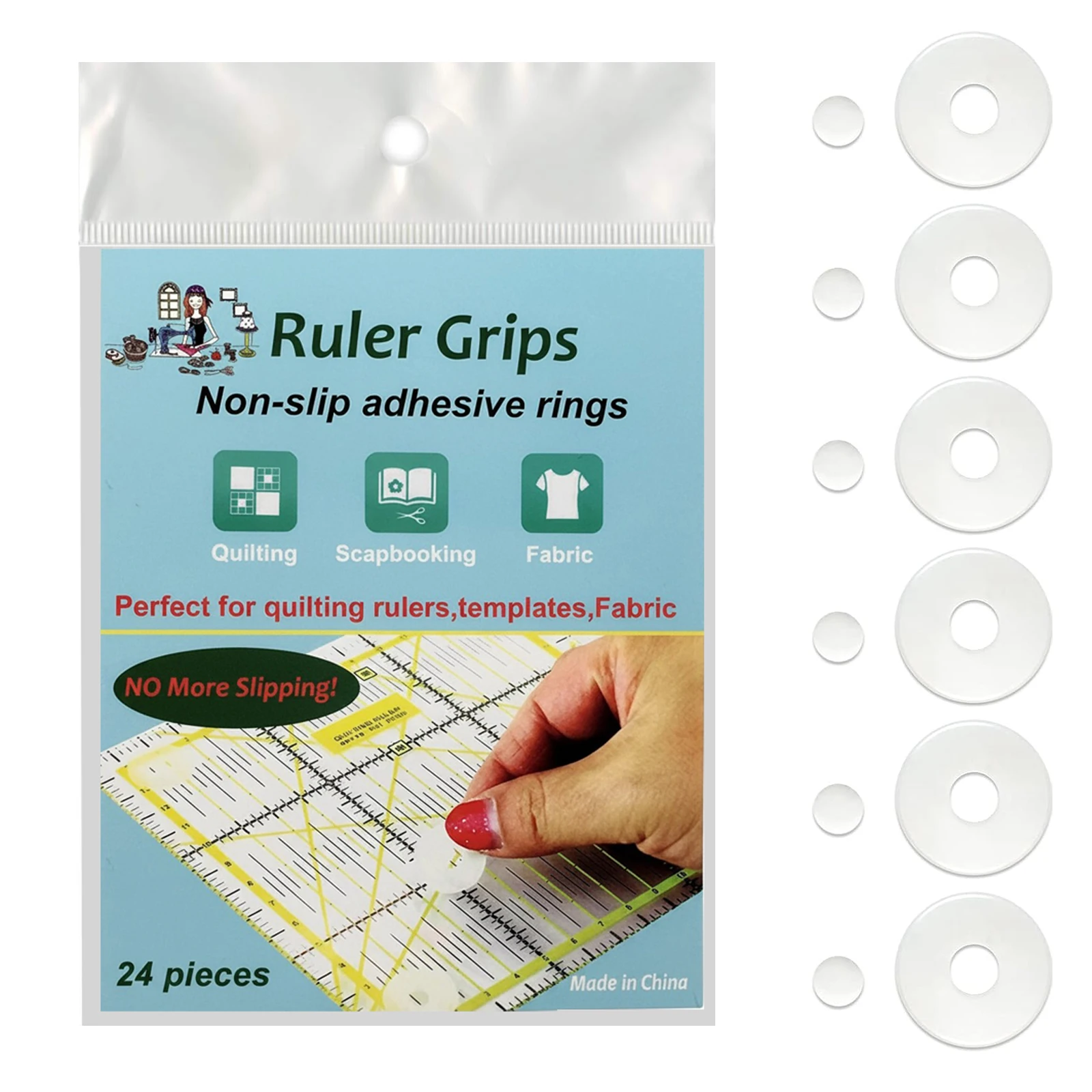 48 قطعة إجمالية-24 كبيرة و24 مقابض سيليكون صغيرة غير قابلة للانزلاق لقوالب اللحاف، مساطر اللحف، حلقات دعم لاصقة أداة خياطة #1