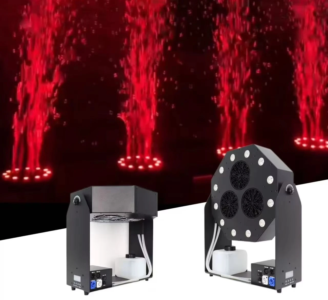 

LED RGB 3 Outputs DMX512 Remote Bubble Machine 180° in Automatic Bubble Machine for Wedding Stage Party