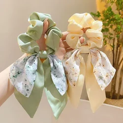 New Floral Print Bow Elastic Hair Bands Women Hair Ties Women Elegant Ribbon Rubber Band Headwear Girls Women  Hair Accessories