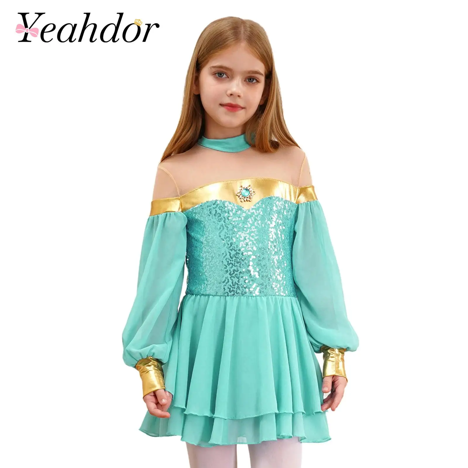 Girls Sequins Arabian Princess Dress Kids Halloween Cosplay Costume Dancewear Children Pageant Carnival Party Belly Dance Outfit
