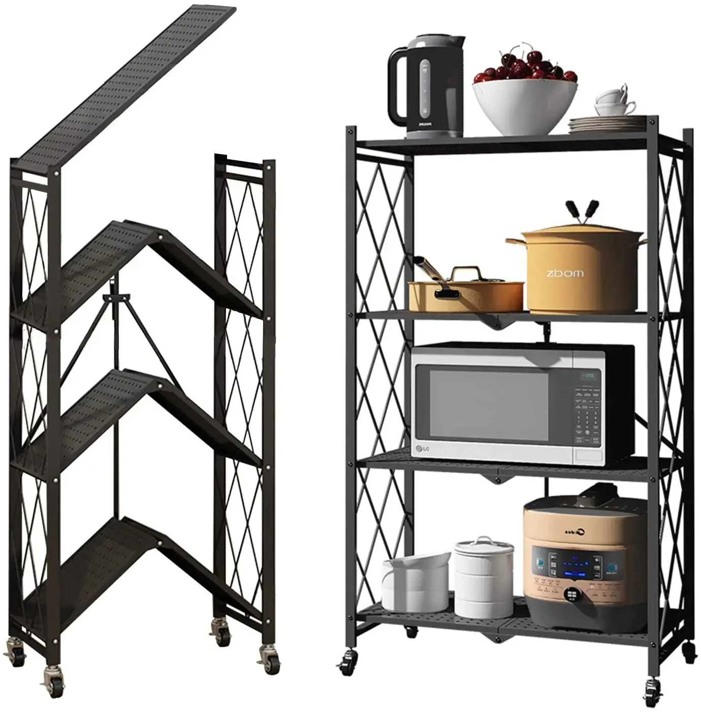 Installation Free Storage Rack Folding Shelves With Wheels Kitchen Bedroom Living Room Furniture Storage Shelf Cabinet Metal