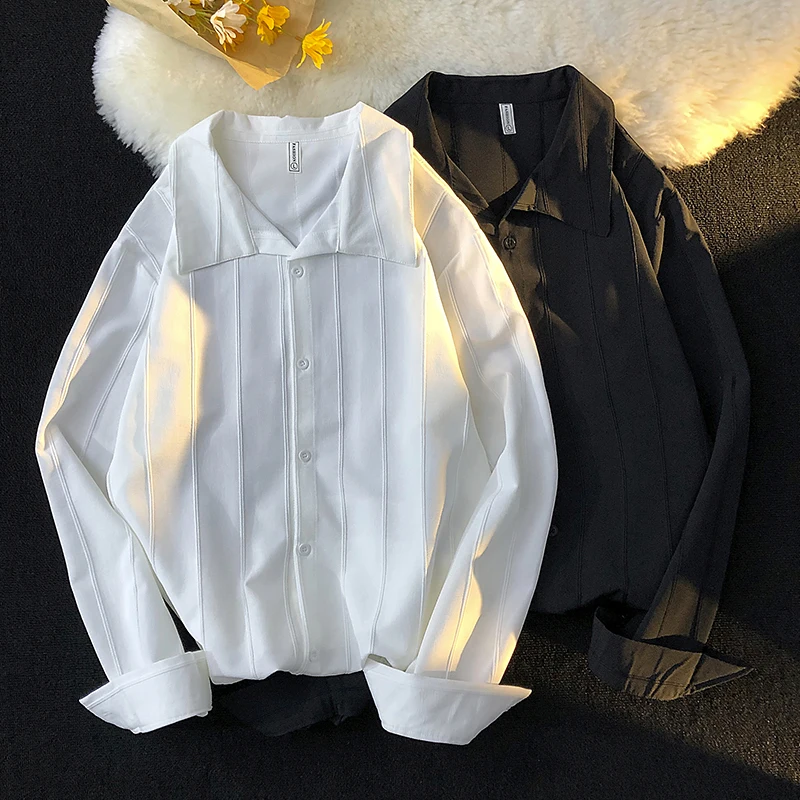 

Spring Casual Men's Long Sleeve White Shirt Jacket Fashionable Korean Style High-End Feeling Breathable Comfortable Summer Wear