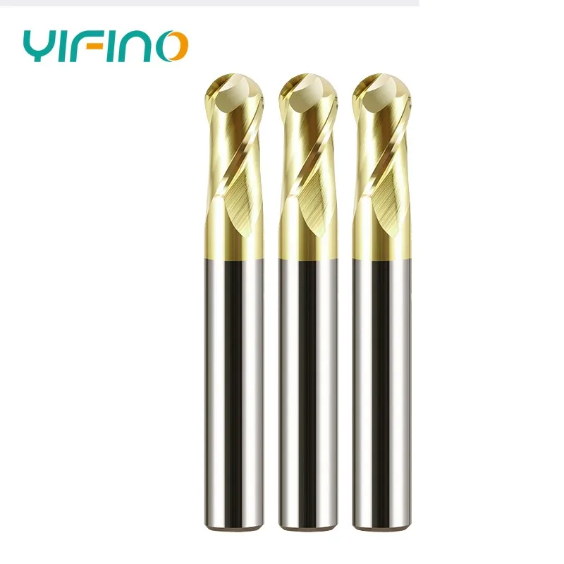 YIFINO HRC68 2-Flute Ball End Mill Tungsten Steel Carbide Titanium Alloy Milling Cutter For CNC Machining Center Endmils Tools