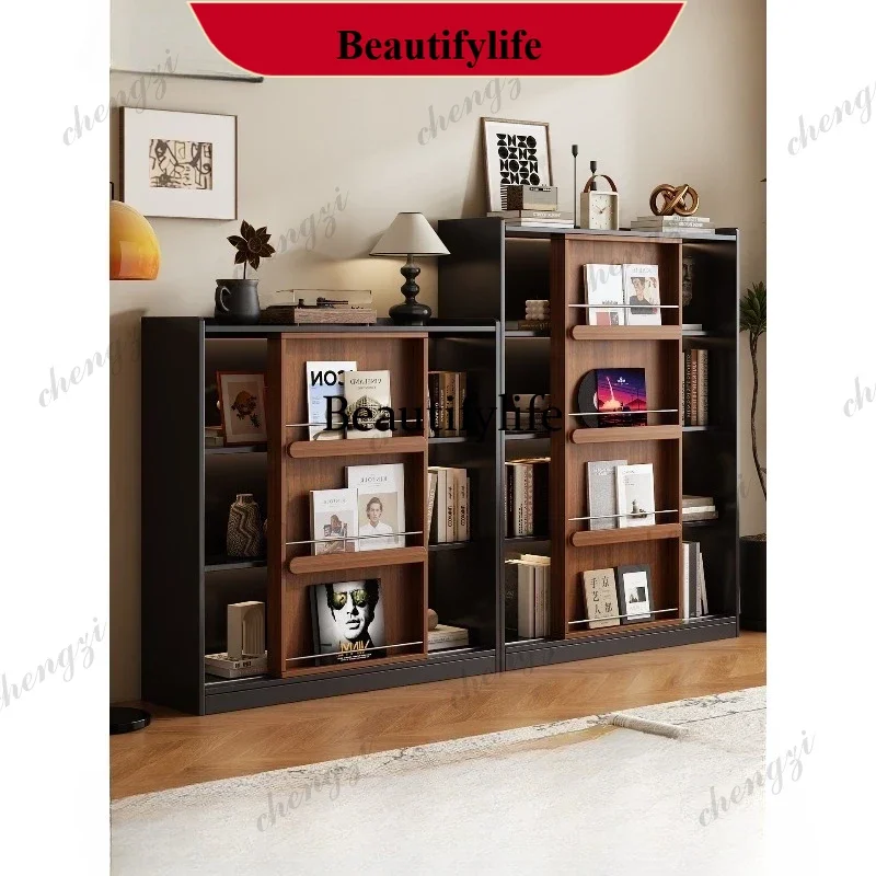 Push-pull retro bookcase children's storage floor-to-ceiling living room bedroom integrated wall bookshelf d178