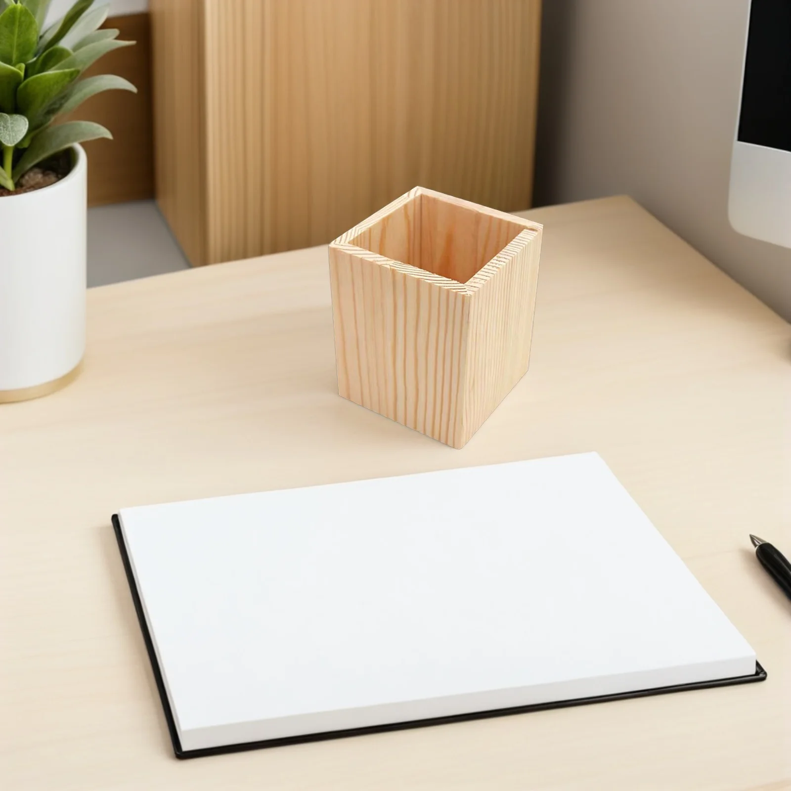 

2pcs Pine Wood Pencil Holder Desktop Stationery Organizer Makeup Brush Storage Pot Office Home Decor Wood Pen Container