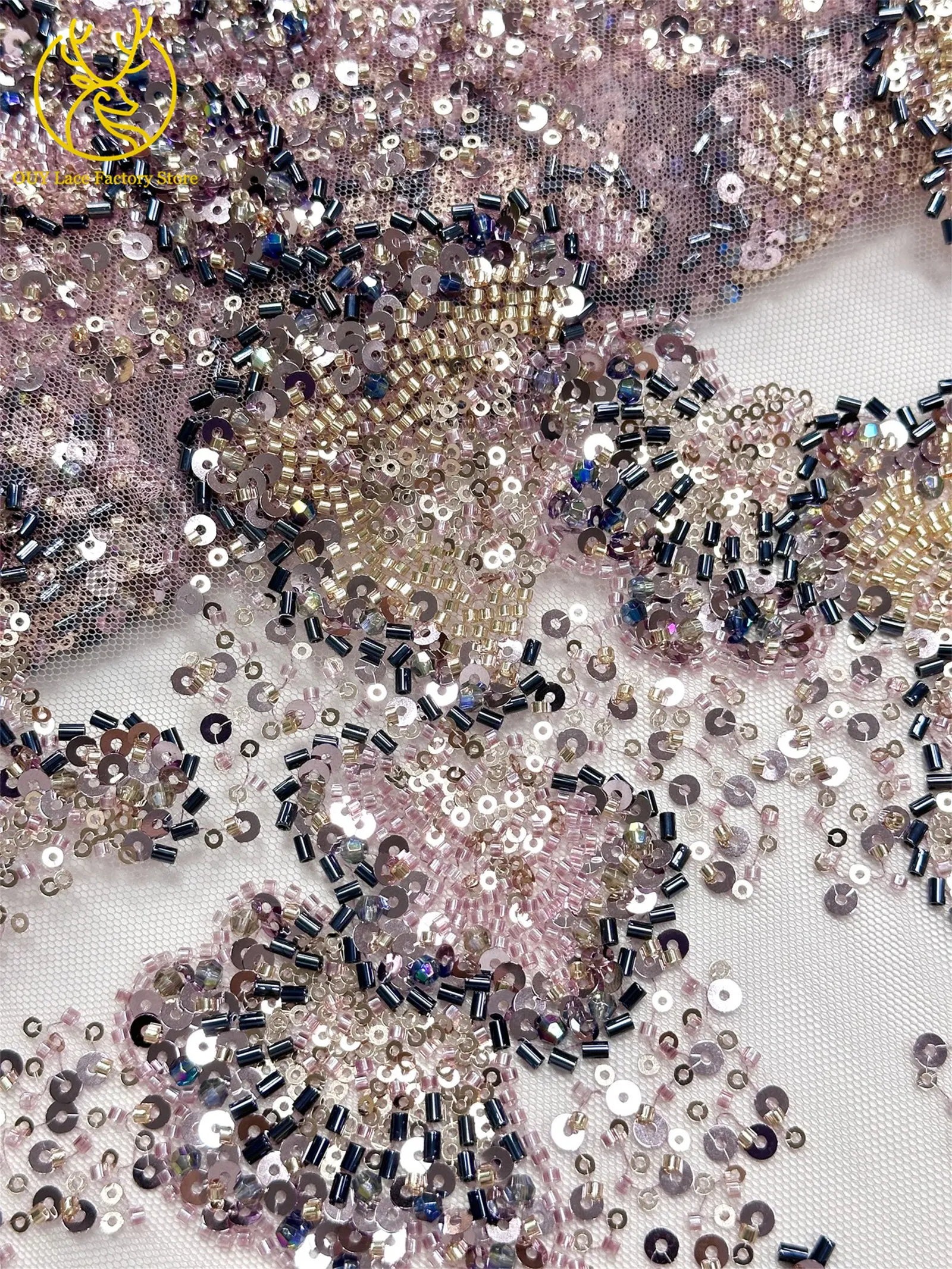 Barock-Stil, perlenbesetzter nigerianischer Tüll-Spitzenstoff 2026, hochwertige französische Pailletten-Spitze für Hochzeits- und Partykleider, zum Nähen, 5Y – Detail 21