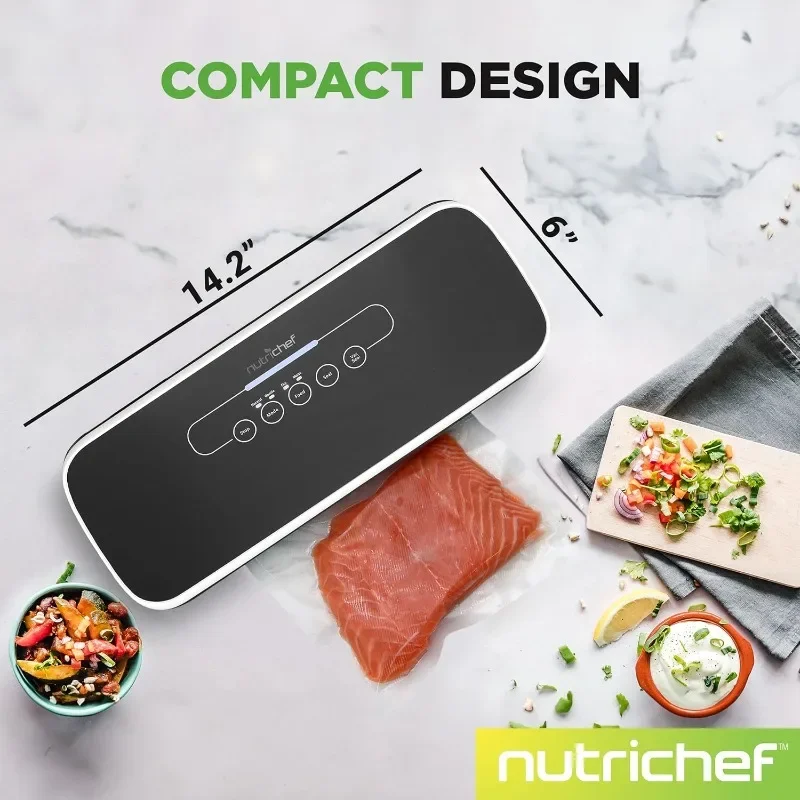 NutriChef-sistema de sellado de aire al vacío automático, conservación de alimentos secos y húmedos, modos con luces indicadoras Led, 12 ", negro