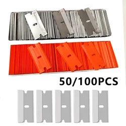 50/100pcs Metal Plastic Blades Safety Razor Scraper Glue Knife Glass Cleaner Replacement Carbon Steel Blade Floor Cleaning Tool