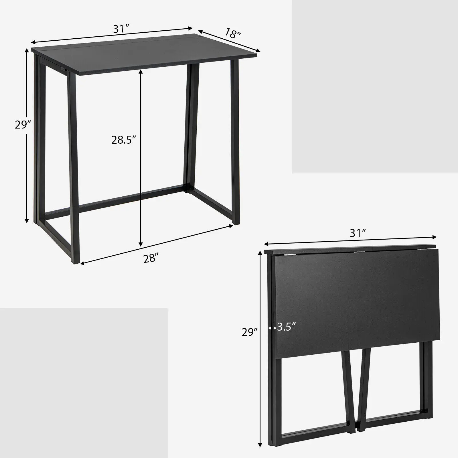 Costway Folding Computer Desk Study Writing Workstation No Assembly Required Black