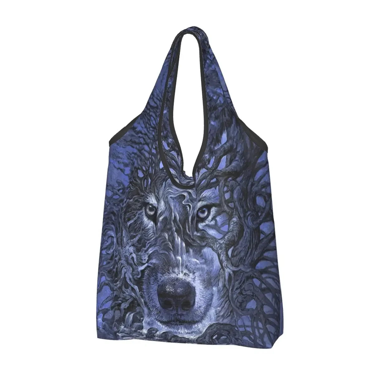 Bolso de mano con estampado de Lobo y árbol, bolsa de hombro portátil, Animal