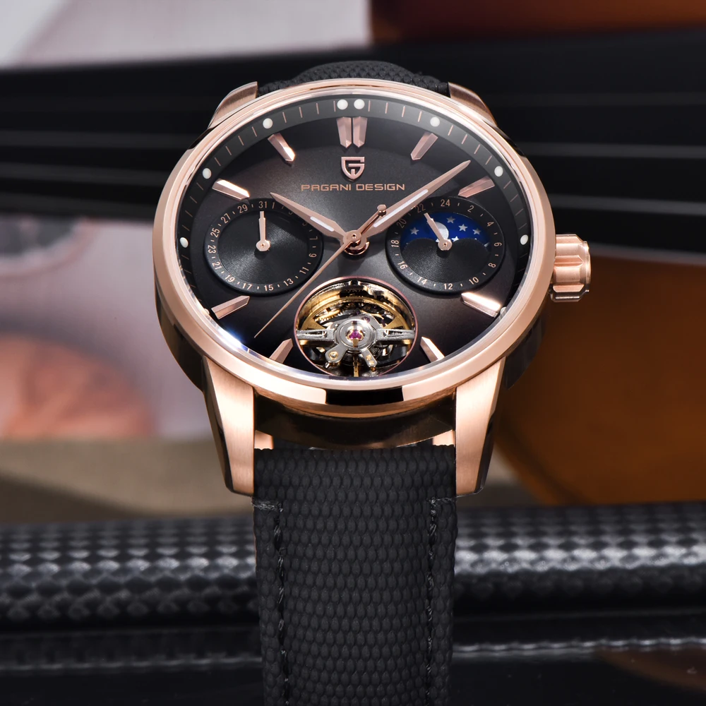 PAGANI DESIGN ساعات رجالي جديدة ساعة يد ميكانيكية مجوفة مرحلة القمر ساعة أوتوماتيكية للرجال AR الياقوت مقاوم للماء ساعة الأعمال #6