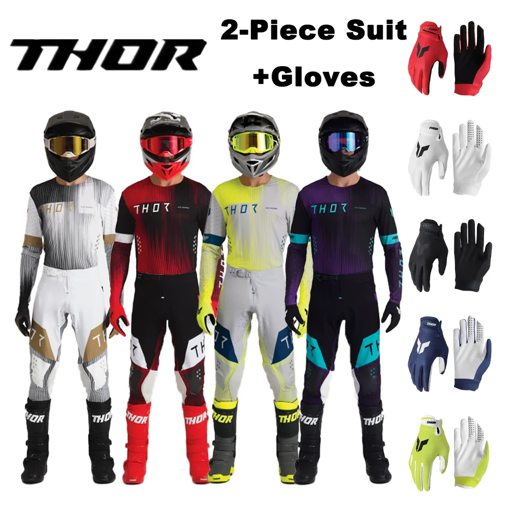 THOR off-road motorcycle off-road gear set includes long sleeves, pants, and gloves. Quick-drying and breathable. Suitable for s