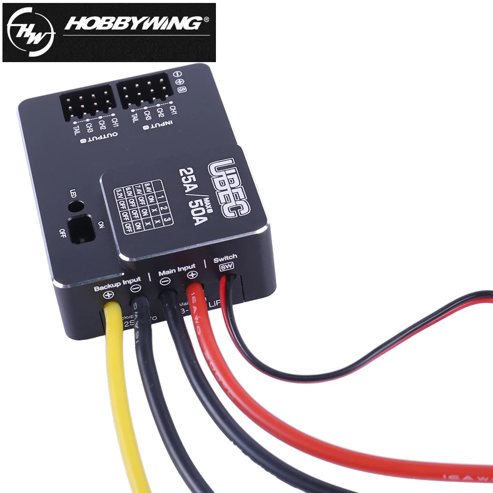 Hobbywing-Interruptor externo ajustable para Dron cuadricóptero, 25A-50A, DC-DC, 3-18S, HV, UBEC, 8 canales de salida, 5,0 V/6,0 V/7,4 V/8,4 V