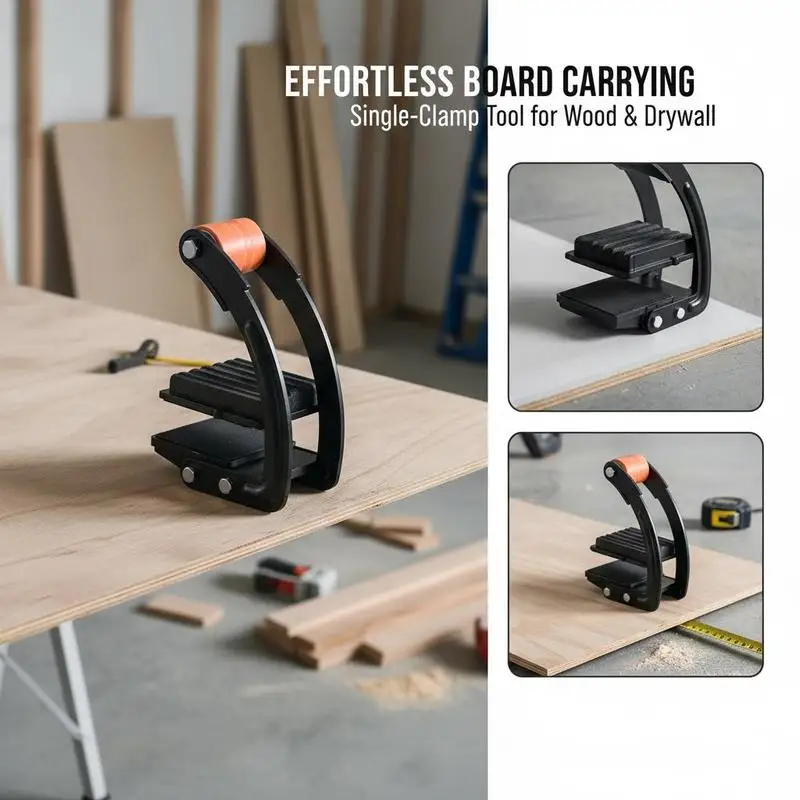 Panel Lifter 0-1 Inches For Construction Renovation Material Transport, 200 lbs Capacity Adjustable Metal Gripper Rubber Handle Sheet Carrier Manual Lifting Tool Plywood Drywall Plastic Board Helper view 2