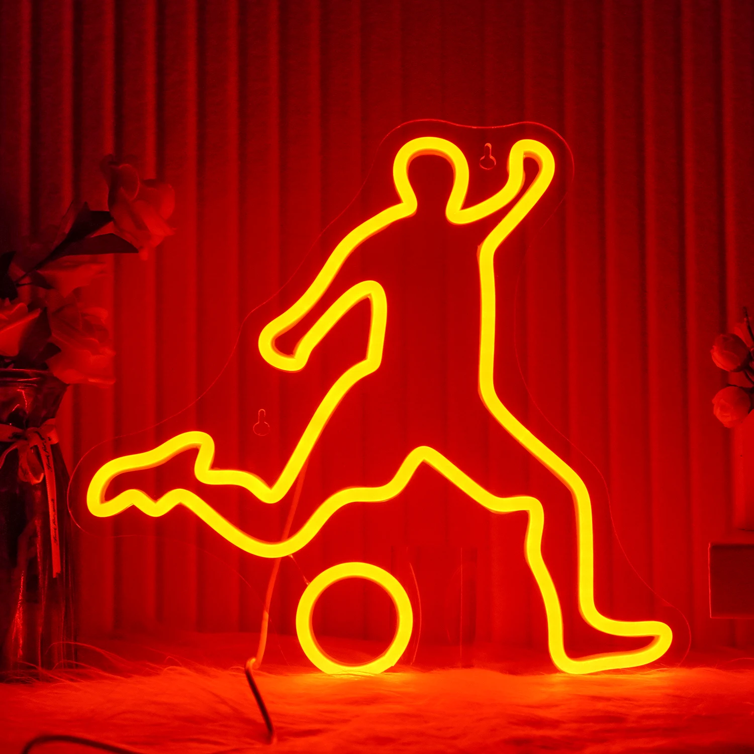 Play Soccer Red Neon Sign Wall Decor Dimmable Ball Sign Neon Lights for Birthday Party Home Bedroom Shop Decor Club Kids Gifts