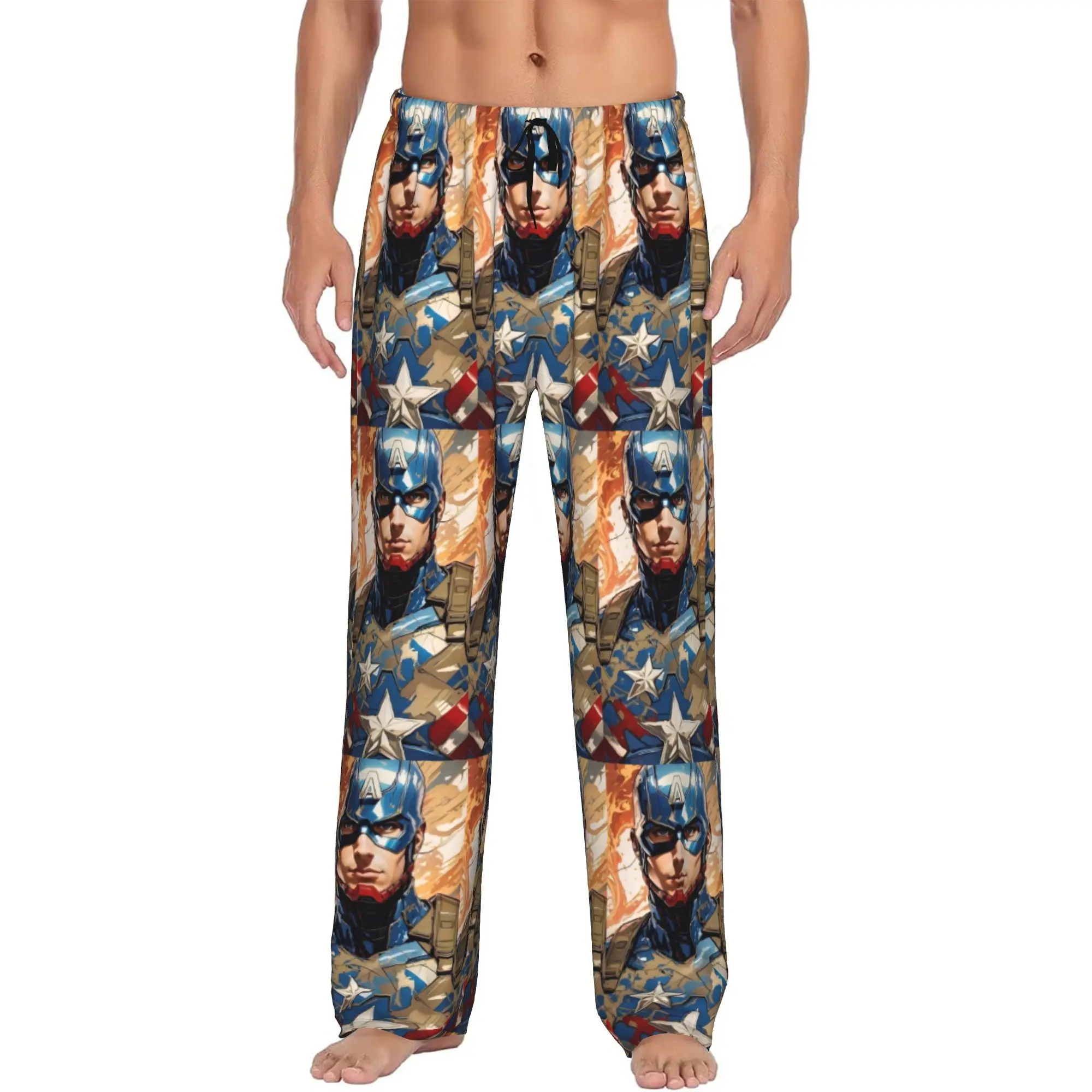 

Custom Captain Anime America Pajama Pants Sleepwear Men's Elastic Waistband Sleep Lounge Bottoms with Pockets