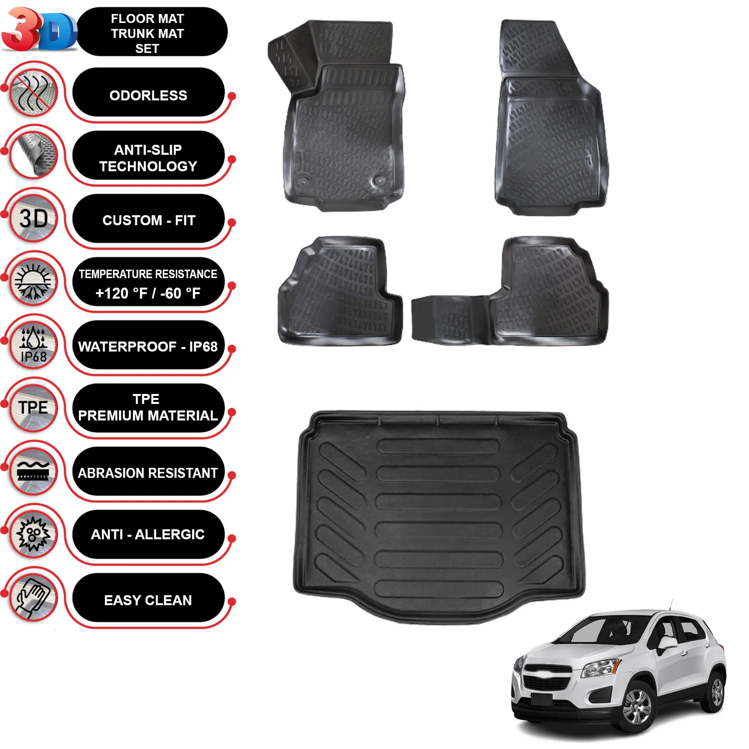 Chevrolet Trax - (2012-2020) - Floor Mats + Cargo Trunk Liner - SET - (Black)