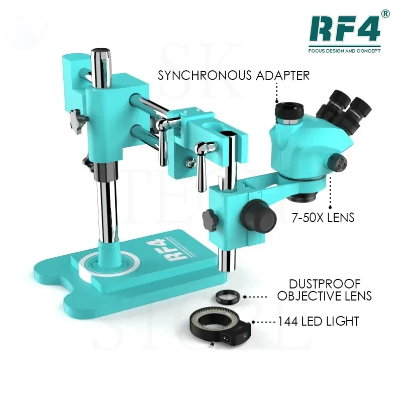 

RF4 7X-50X 360° Rotation Dual Arm Bracket Boom Lndustrial Laboratory Maintenance Observation Triocular Stereo Zoom Microscope