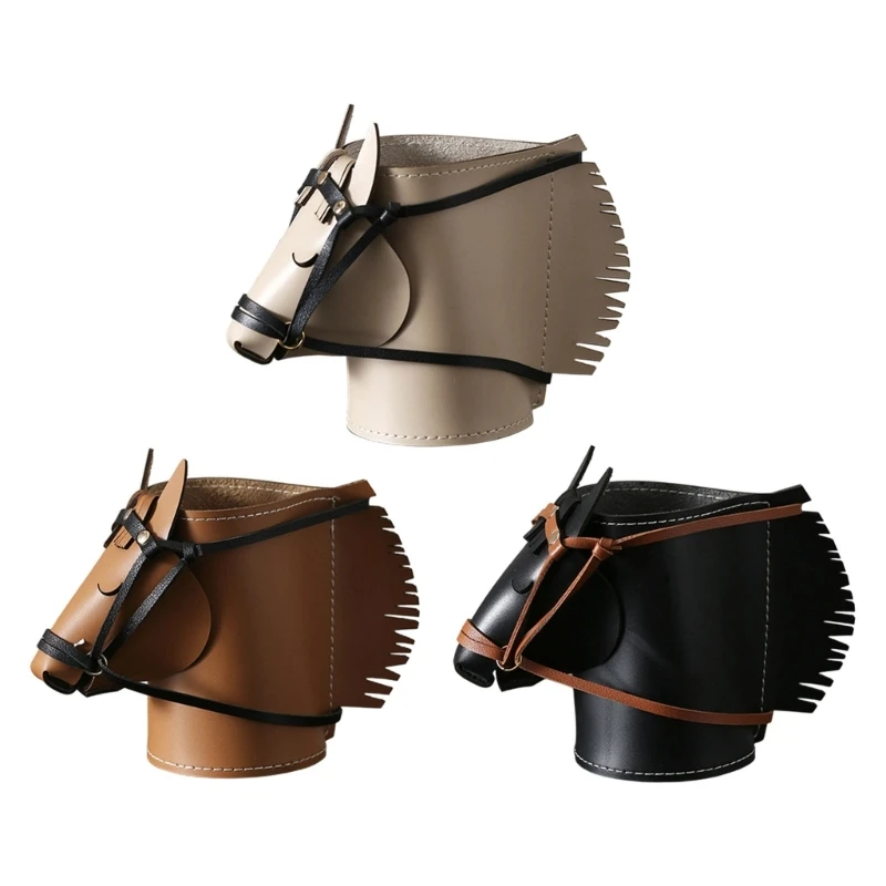 Horse Head Desk Catchall Aufbewahrungsbehälter in Lederoptik mit genähter Verzierung für Büroschreibtisch, Eingangstisch oder – Detail 1