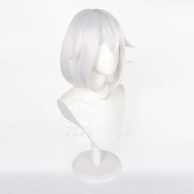 Spiel Charakter Paimon Cosplay Perücken Genshin Impact Kostüm Zubehör Frau Silber Bob Haarschnitt Halloween Bühne Leistung Perücken