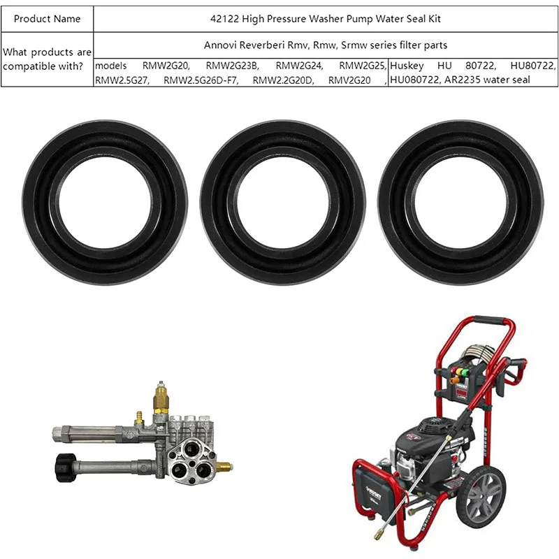 42122 Hochdruck reiniger pumpe Wasser dichtung ssatz 3-teilig, kompatibel mit Pool-Hochdruck reiniger pumpen annovi reverberi rmw2g24