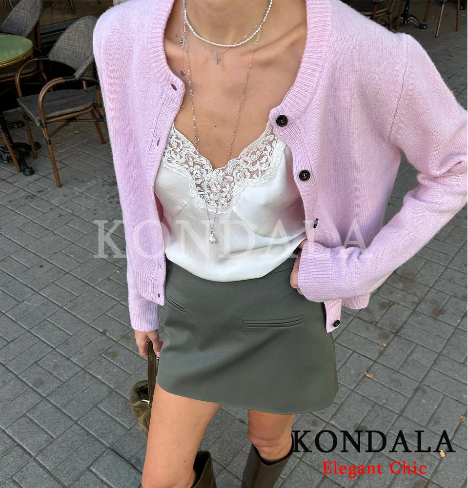 KONDALA Fall Casual Buttons Cardigan Women O-Neck Elegant Slim Knitted Tops 2025 Autumn Fashion Simple Versatile Ladies Cardigan