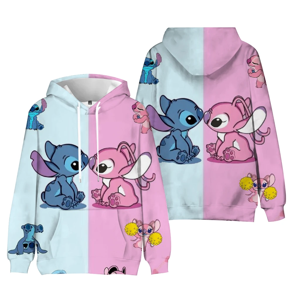 2024 New Disney Stitch Cartoon Cute Loose Hooded Hooded Hoodie Girl\'s Friend Dress Couple Dress Casual Fashion Hoodie Top Coat