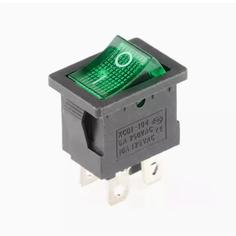 

5 шт., Переключатель KCD1 15*21 мм, 6 А, 250 В переменного тока, 10 А, 125 В, 4 контакта, красный и зеленый цвет