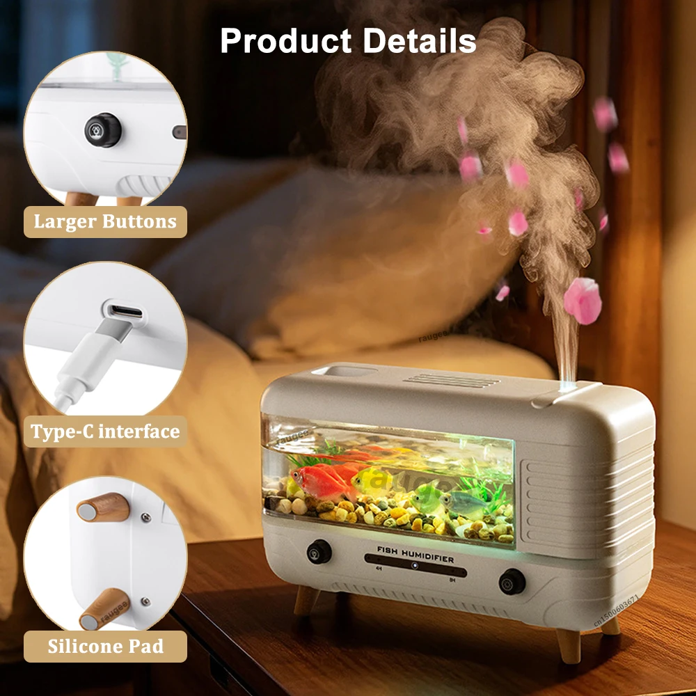 Aquarium-Luftbefeuchter, Ätherisches-Öl-Diffusor, 7-Farben-Licht, Aromatherapie-Luftbefeuchter, Geräuscharmer Aroma-Kaltnebelgenerator für den Haushalt – Detail 8