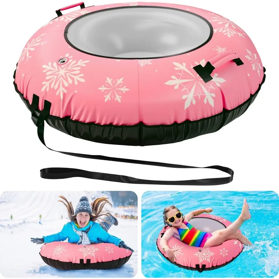 

41.5" Inflatable Snow Tubes for Adults 1 or 2 Pcs Heavy Duty PVC Snow Tube for Sledding with Canvas Cover Handles Tow Strap Rep