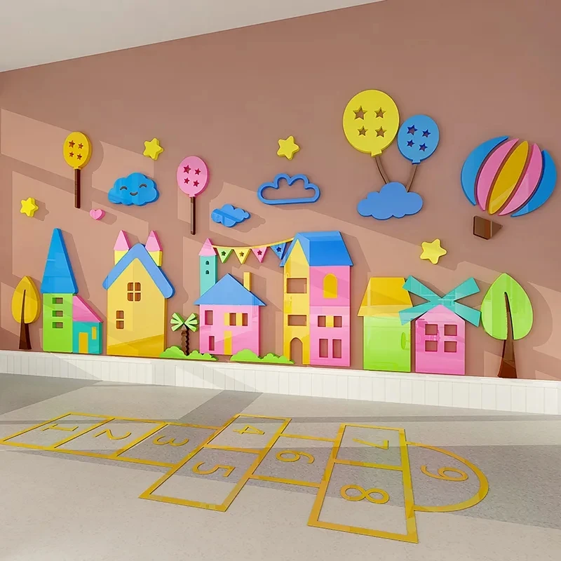 Color Castle Pattern 3D Stereo Acrylic Wall Sticker Kindergarten Children\'s Room Amusement Park Cartoon Decorative Wall Stickers