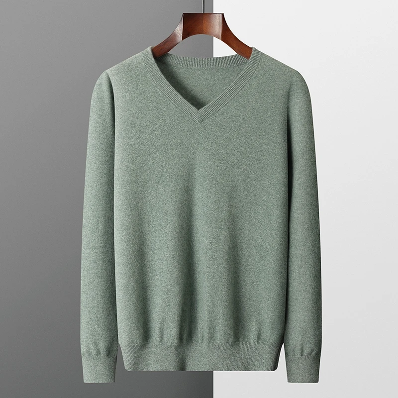 Spring/Autumn New High Quality Men Cashmere Sweater V-neck Business Casual Pullover 100% Goat Cashmere Knitwear Luxury Soft Tops