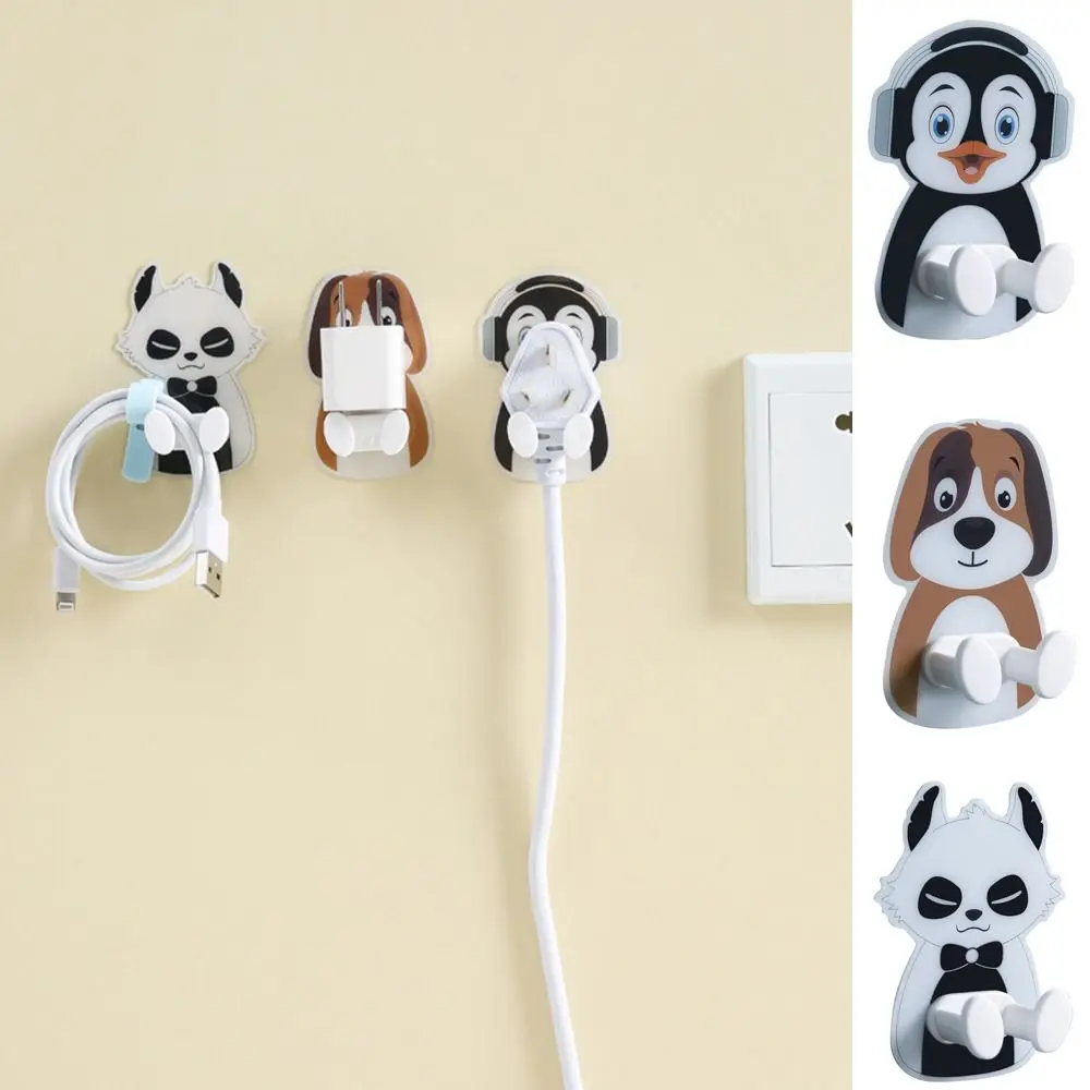 Creative Plastic Cartoon Plug Hanger Wall Mounted Waterproof Power Cord Plug Bracket Self Adhesive Animal Wall Plug Kitchen