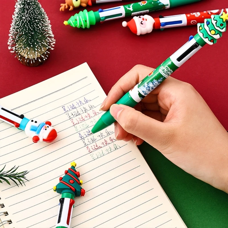 10Pcs Christmas Multicolored Ballpoint Pen 4-Color-in-1 Ballpoint Pen Retractable Multicolor Pen for Student Noting