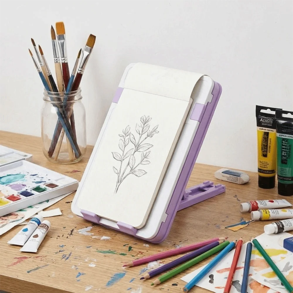 Immagine 4: Portapenne Pieghevole con Supporto per Lettura, Regolabile e Stabile, Libreria Multifunzione con Temperamatite, Astuccio di Grande Capacità
