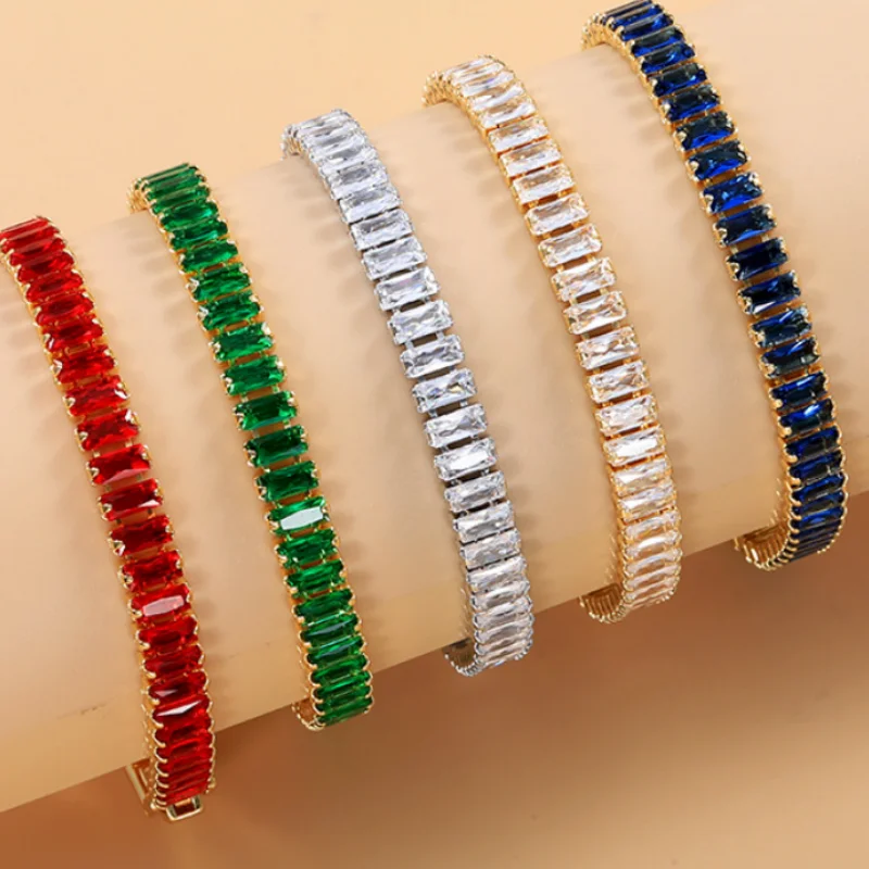 European and American New Fashion Jewelry Zircon Long Square Design, Personalized Temperament, Versatile Bracelet for Women