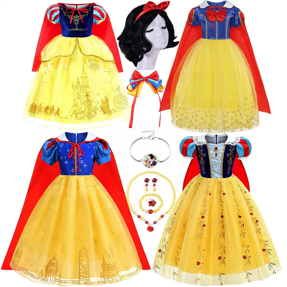 New Orange Short Sleeve Dress for Girl Festival Lace Ball Gown Children Fantasy Cosplay Princess Clothes+Cape Accessories Set