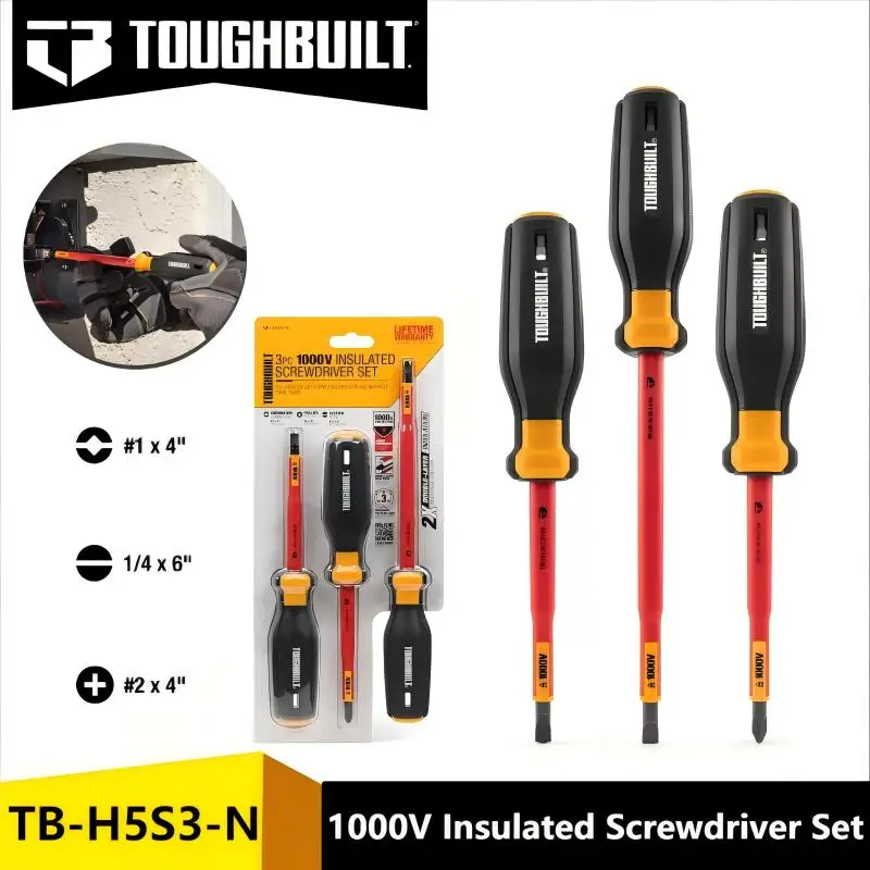 

TOUGHBUILT TB-H5S3-N, набор из 3 предметов. Набор изолированных отверток 1000В - идеальный ручной инструмент для электриков