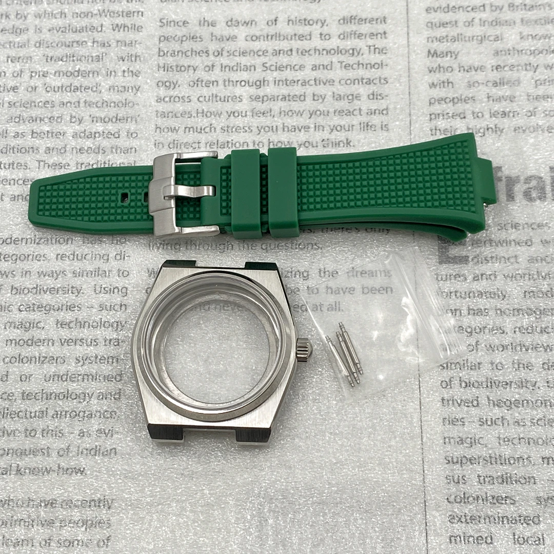 

New Luxury Supe Player Silver 40mm Case Green Rubber Strap Set Fits SK NH35 NH36 NH70/4S/7R Movement Sapphire Glass Penetrating