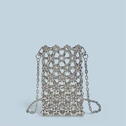 Bamboo Bead Crossbody Bag, Small Capacity, Handmade Bead Hollow Weaving Finished Product, Vertical Phone Bag, New