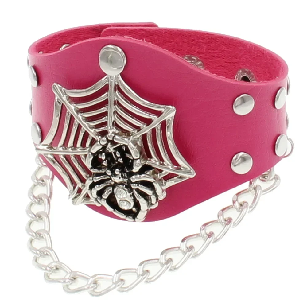 Punk Individuality Domineering Exaggerate Retro Gothic Rock and roll Leather Spider web Chain Alternative PU leather Bracelet