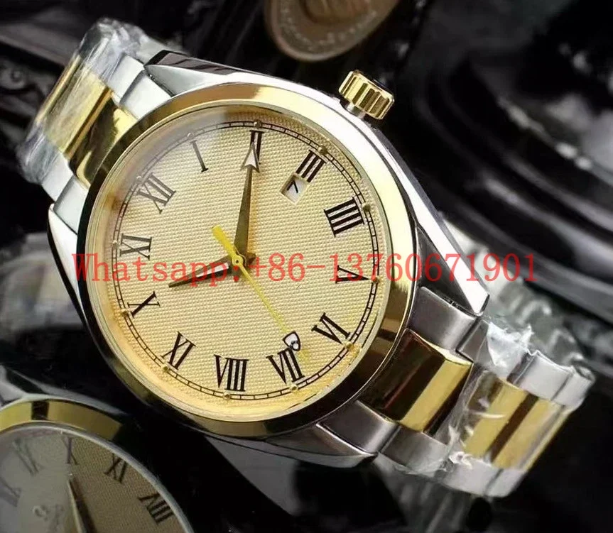 Luxury New Mens Automatic Mechanical Watch Stainless Steel Diamonds Silver Gold Black Leather Sapphire Glass Rome Dial 40mm