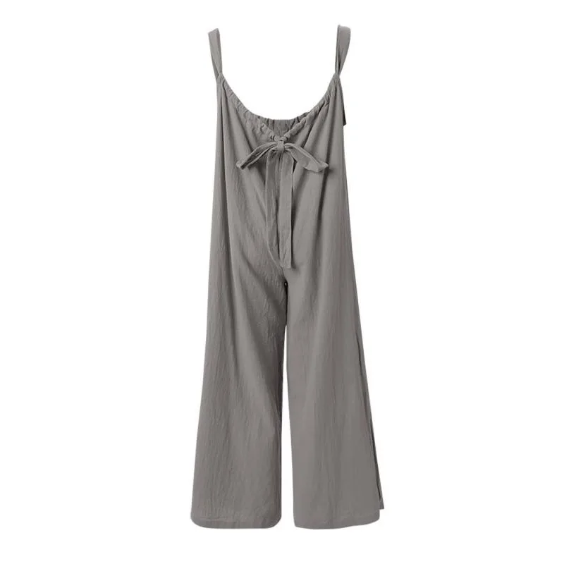 Plus Size 1XL-5XL Women Casual Solid color Sleeveless Drawstring Wide Leg Suspender High Waist Pocket Design Jumpsuit Romper image 6