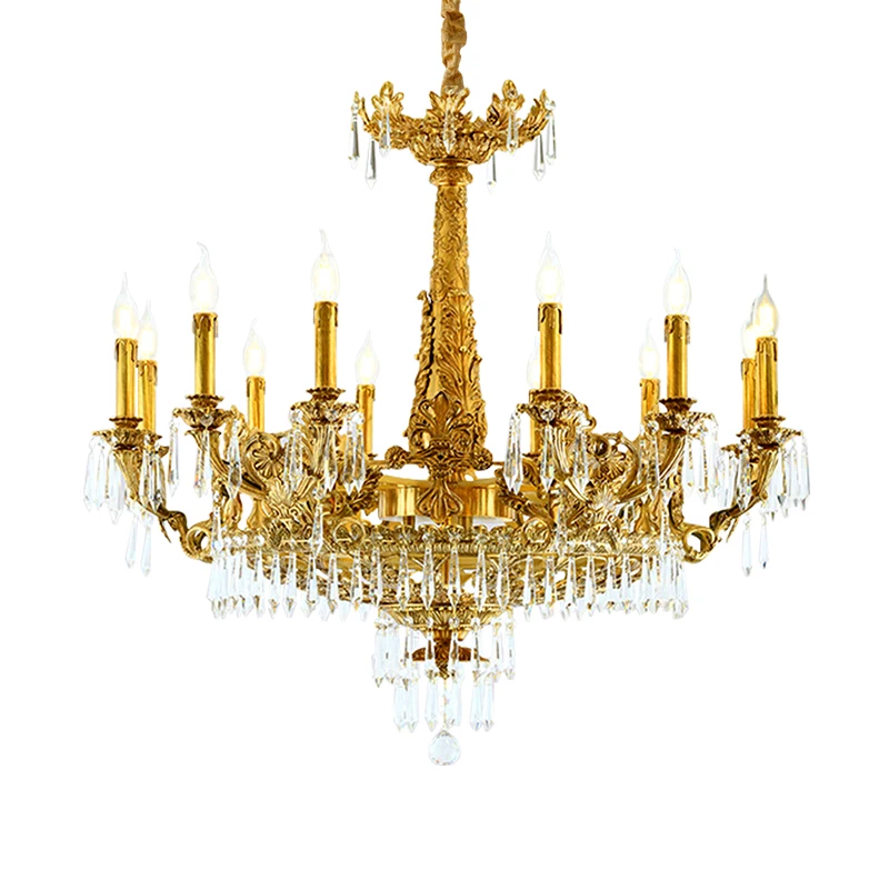 

European Luxury Classic Crystal Decorative Pendant Light Villa Hotel Indoor Foyer Living Room Brass Candle Chandelier