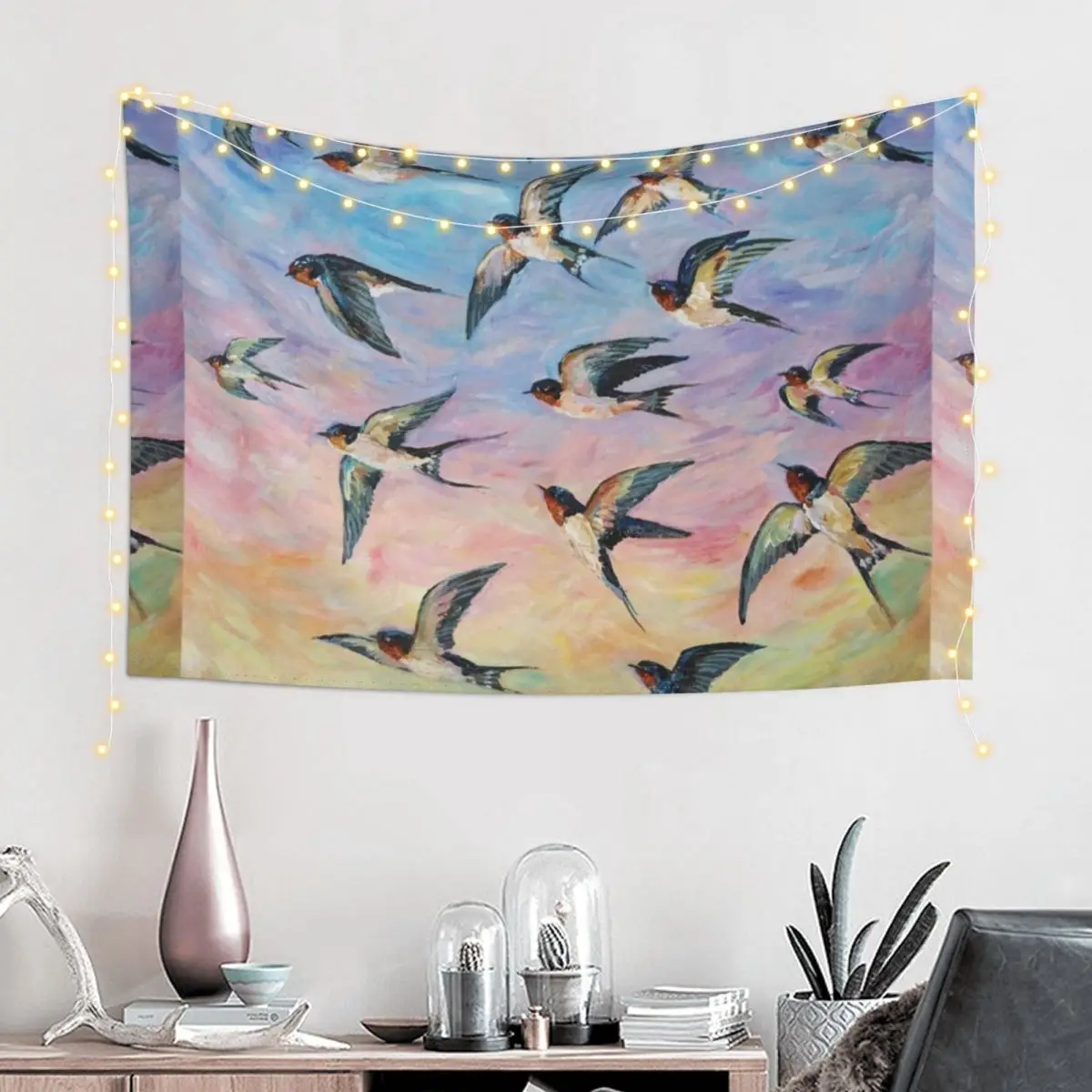 Barn Swallows Acrylic painting Tapestry House Decor Nordic Home Decor Bedroom Decor Aesthetic Aesthetic Decoration Tapestry