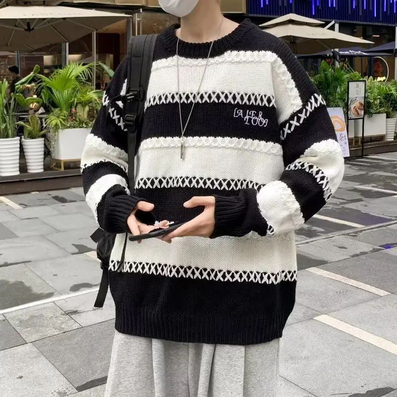 Y2k Vintage Sweater Men 2023 Winter Simple Loose Knitted Sweater Japanese Harajuku Hip Hop Streetwear Women Knitwear Pullovers