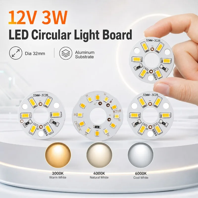 10/5/1Pcs 32mm Aluminum Substrate Round LED Light DC12V 3W for DIY LED Lighting&Light Panel Accessories Warm White Natural Light